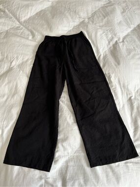 Wide Leg Black Drawstring Pants